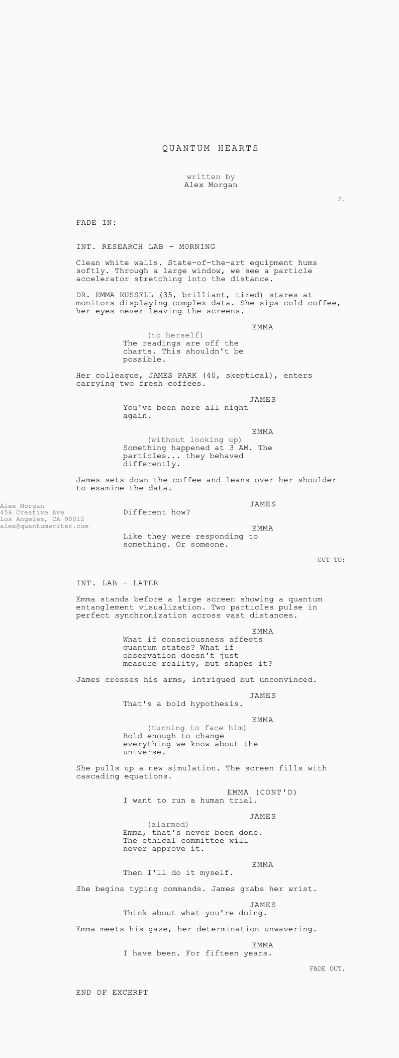 Modern minimalist screenplay